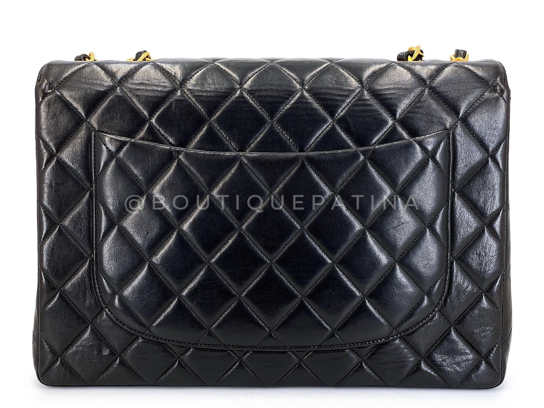 Chanel 1996 Vintage Schwarz Jumbo Classic Flap Tasche 24k GHW Lammfell 68723 im Angebot 1
