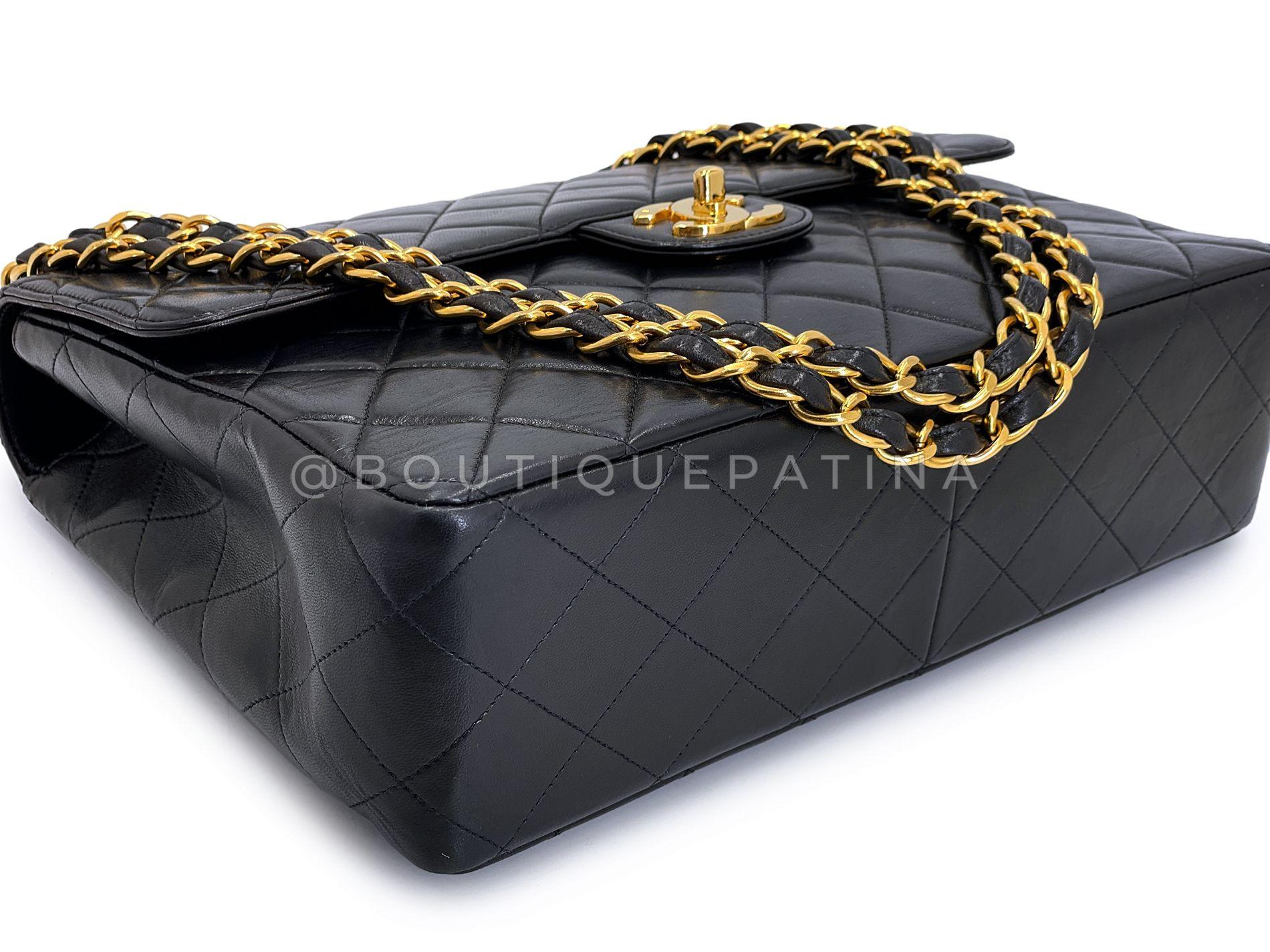 Chanel 1996 Vintage Schwarz Jumbo Classic Flap Tasche 24k GHW Lammfell 68723 im Angebot 3