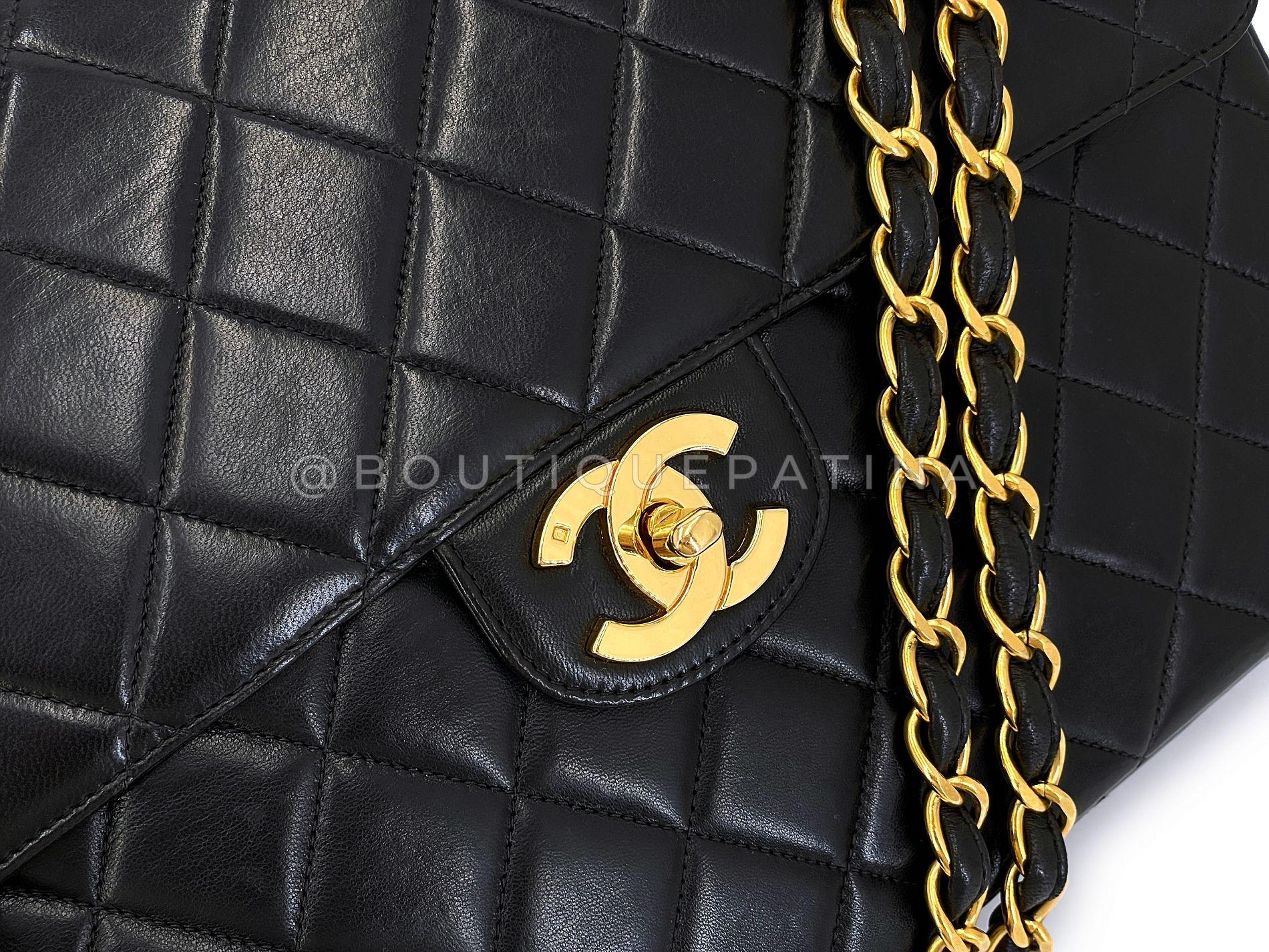 Chanel 1996 Vintage Schwarz Jumbo Classic Flap Tasche 24k GHW Lammfell 68723 im Angebot 4