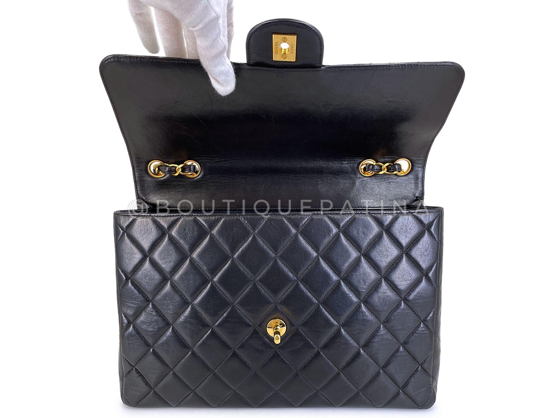 Chanel 1996 Vintage Schwarz Jumbo Classic Flap Tasche 24k GHW Lammfell 68723 im Angebot 5