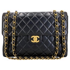 Chanel 1996 Vintage Black Jumbo Classic Flap Bag 24k GHW Lambskin 68723