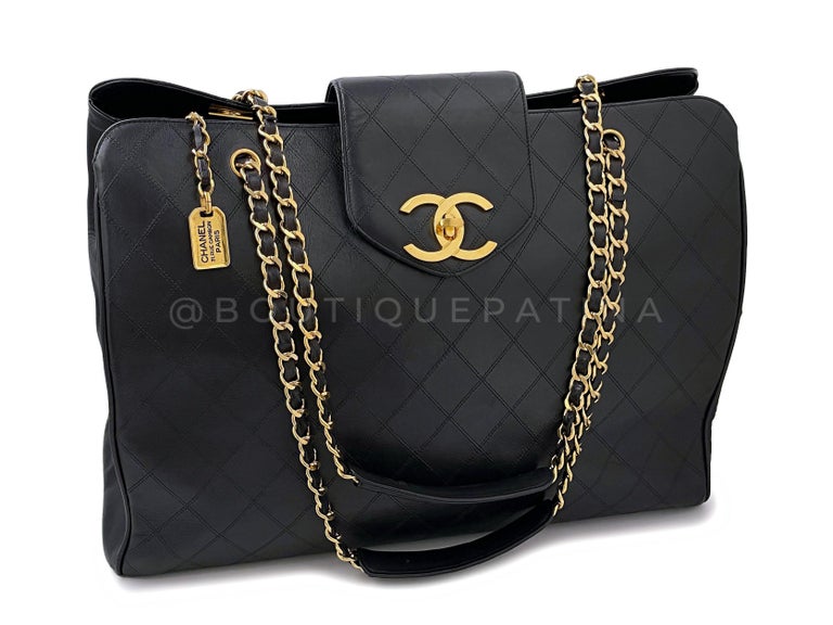 Chanel 1996 Vintage Black Quilted Supermodel XL Weekender Tote Bag 24k ...