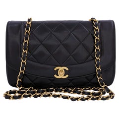 Chanel 1996 Vintage Black Small Diana Flap Bag 24k GHW Lambskin 65146