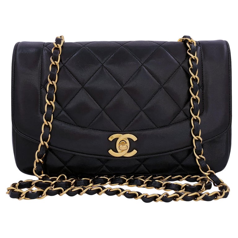 Chanel 1996 Vintage Black Small Diana Flap Bag 24k GHW Lambskin 65146