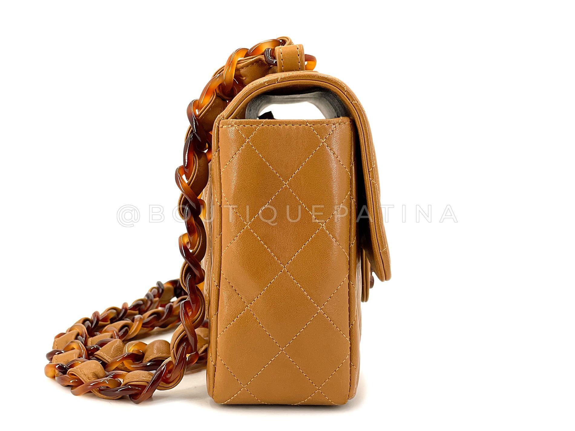 Chanel 1996 Vintage Karamell Beige Schildpatt Classic Flap Tasche Lammfell 68030 im Zustand „Hervorragend“ im Angebot in Costa Mesa, CA