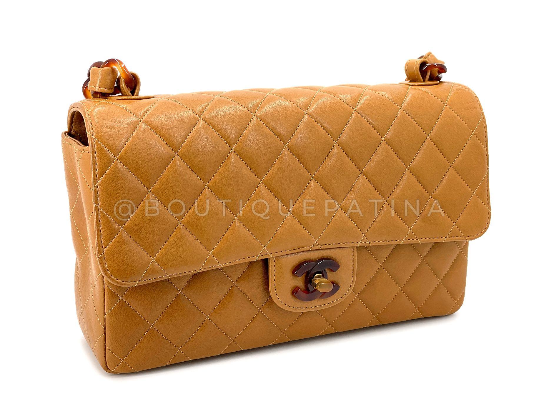 Women's Chanel 1996 Vintage Caramel Beige Tortoise Classic Flap Bag Lambskin 68030 For Sale