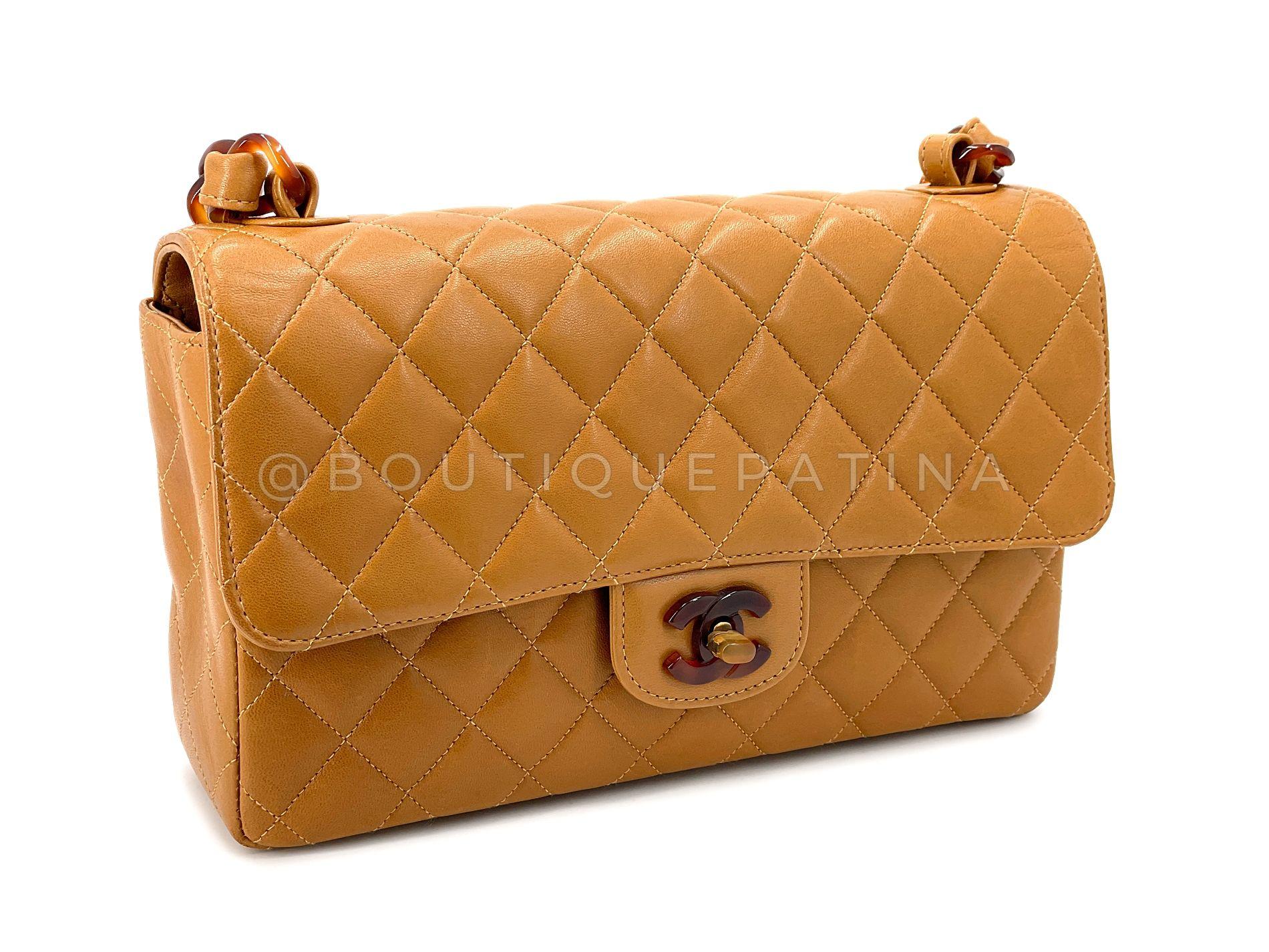 Chanel 1996 Vintage Karamell Beige Schildpatt Classic Flap Tasche Lammfell 68030 Damen im Angebot