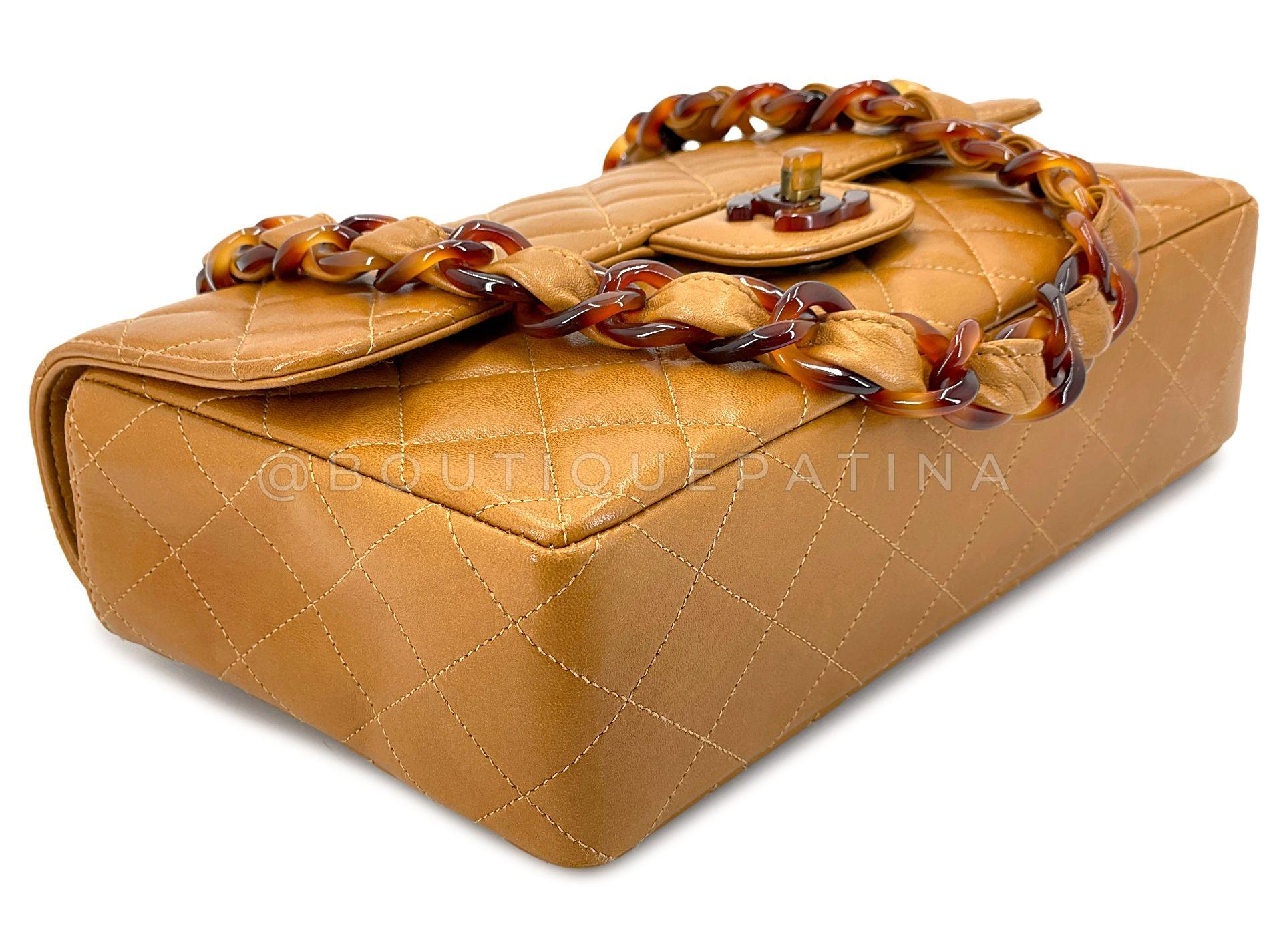 Chanel 1996 Vintage Karamell Beige Schildpatt Classic Flap Tasche Lammfell 68030 im Angebot 3