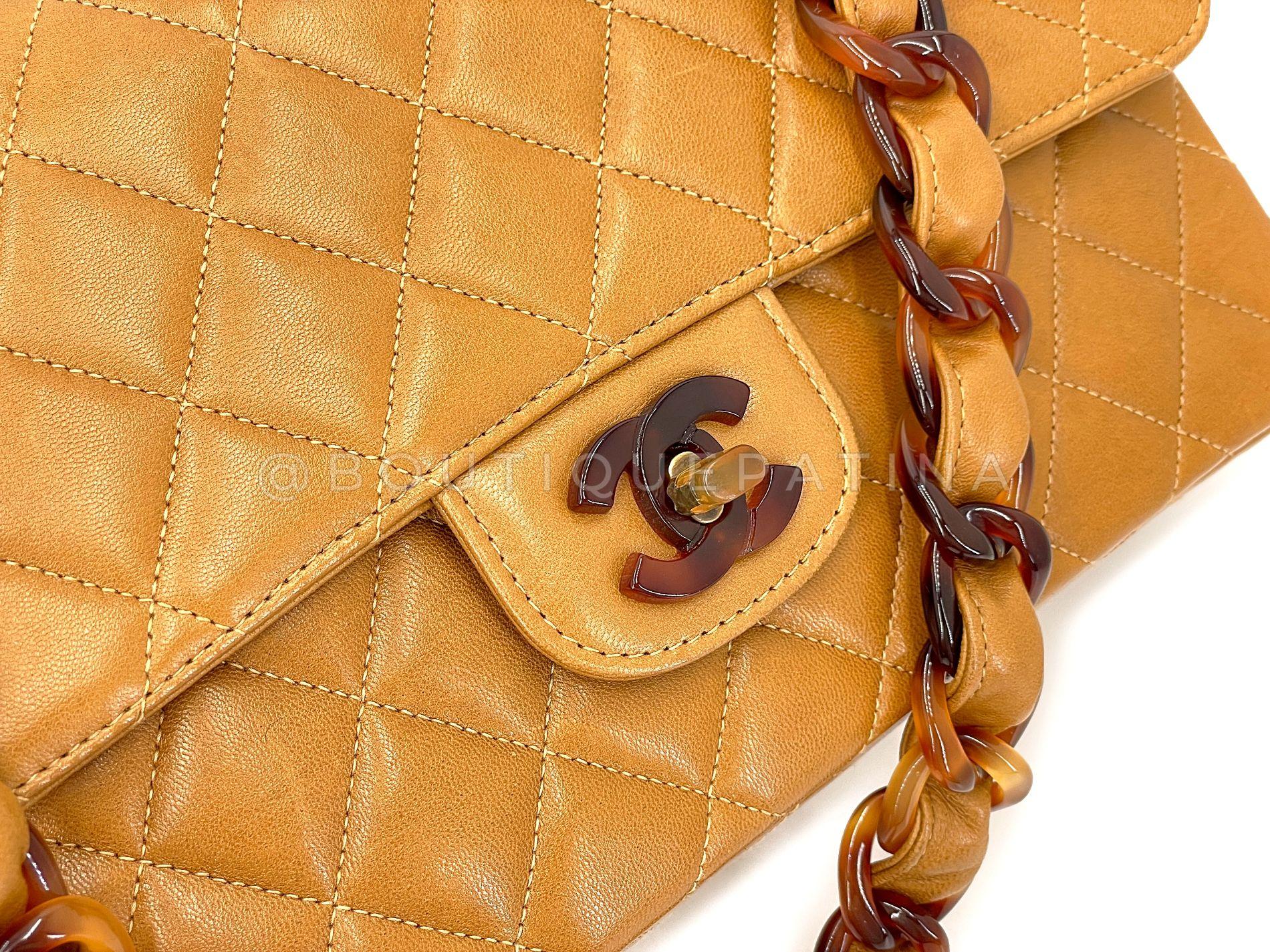 Chanel 1996 Vintage Caramel Beige Tortoise Classic Flap Bag Lambskin 68030 For Sale 4