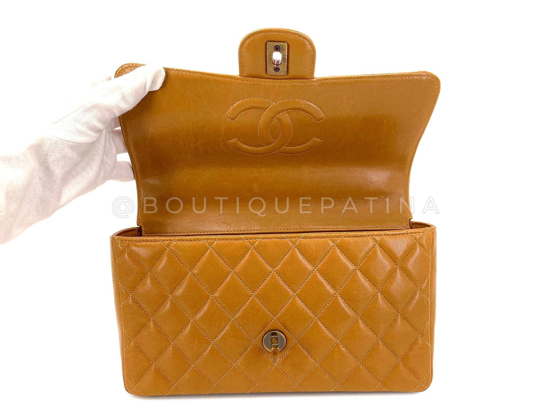 Chanel 1996 Vintage Caramel Beige Tortue Classic Flap Bag Lambskin 68030 en vente 5