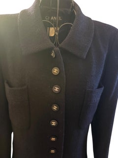 Chanel 1996 Vintage Navy Longline Wool Jacket with 13 CC Buttons