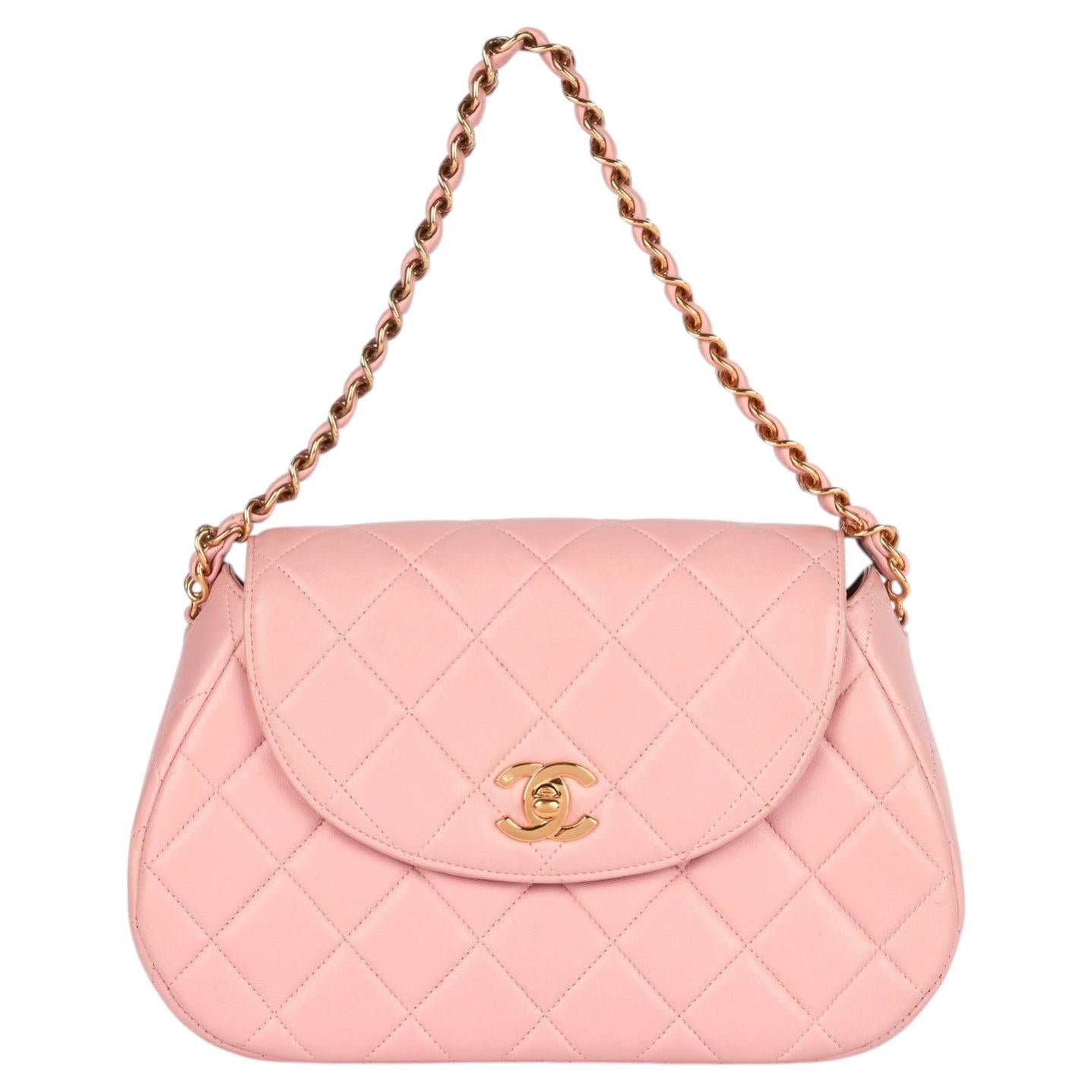 Chanel 1996 Vintage Pink Lambskin Leather Small Classic Top Handle Flap Bag For Sale