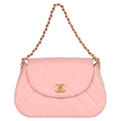 Chanel 1996 Vintage Pink Lambskin Leather Small Classic Top Handle Flap Bag