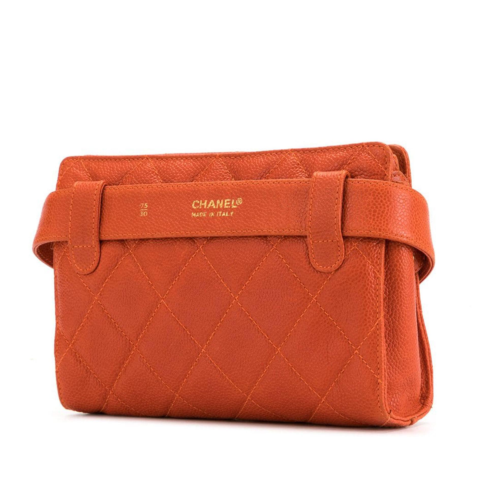 Chanel 1996 Vintage Gürtel Gürteltasche Rare Orange Kaviar Tasche im Angebot 4