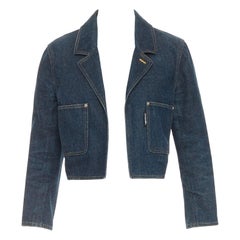 CHANEL 1996 Vintage washed denim logo tab patch pocket cropped denim jacket