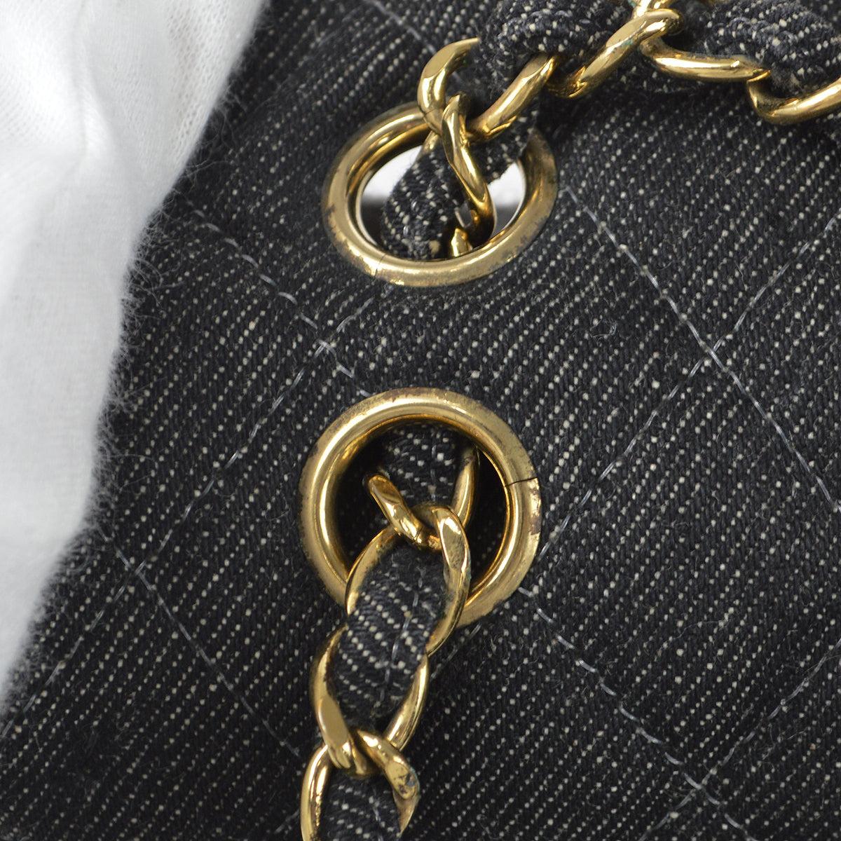 Women's Chanel 1997-1999 Classic Double Flap Medium Black Denim For Sale