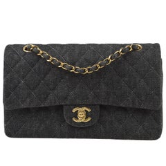 Chanel 1997-1999 Classic Double Flap Medium Black Denim