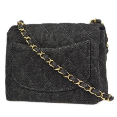 Chanel 1997-1999 Classic Flap Mini Square 17 in Black Denim
