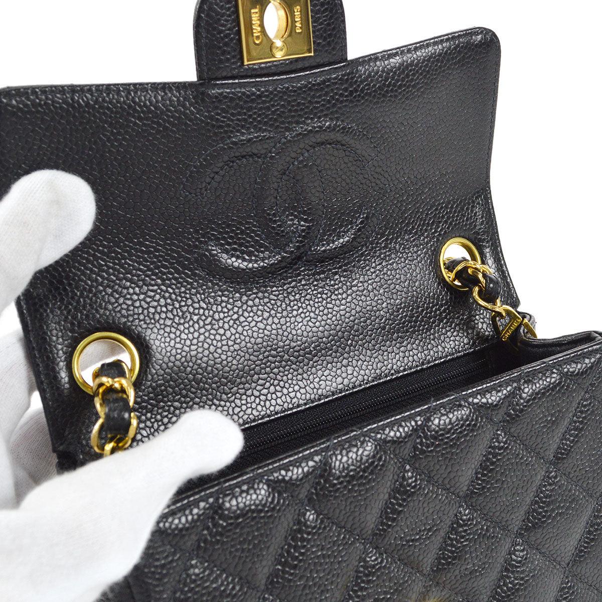Chanel 1997-1999 Classic Square Flap Mini 17 Black Caviar Bag For Sale 2