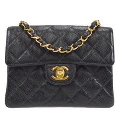 Vintage Chanel 1997-1999 Classic Square Flap Mini 17 Black Caviar Bag