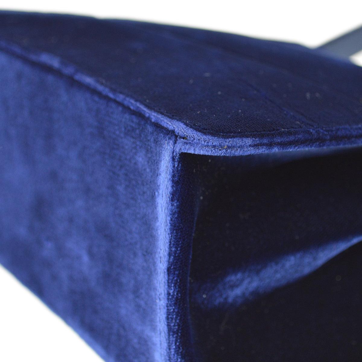 Chanel 1997-1999 Double Sided Turnlock Handbag Mini Blue Velvet In Good Condition For Sale In London, GB
