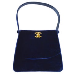 Chanel 1997-1999 Double Sided Turnlock Handbag Mini Blue Velvet