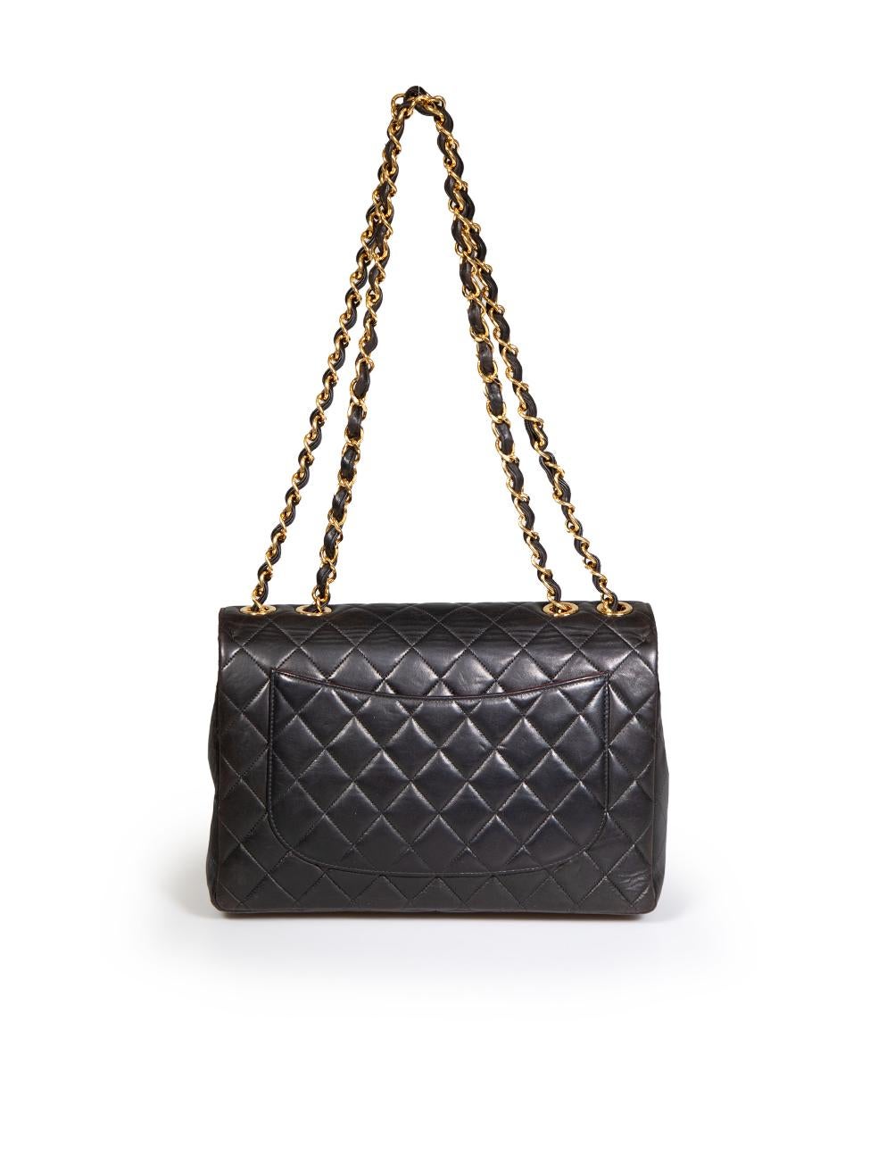 Chanel 1997-1999 Vintage Black Leather 24 Jumbo Classic Single Flap In Good Condition For Sale In London, GB