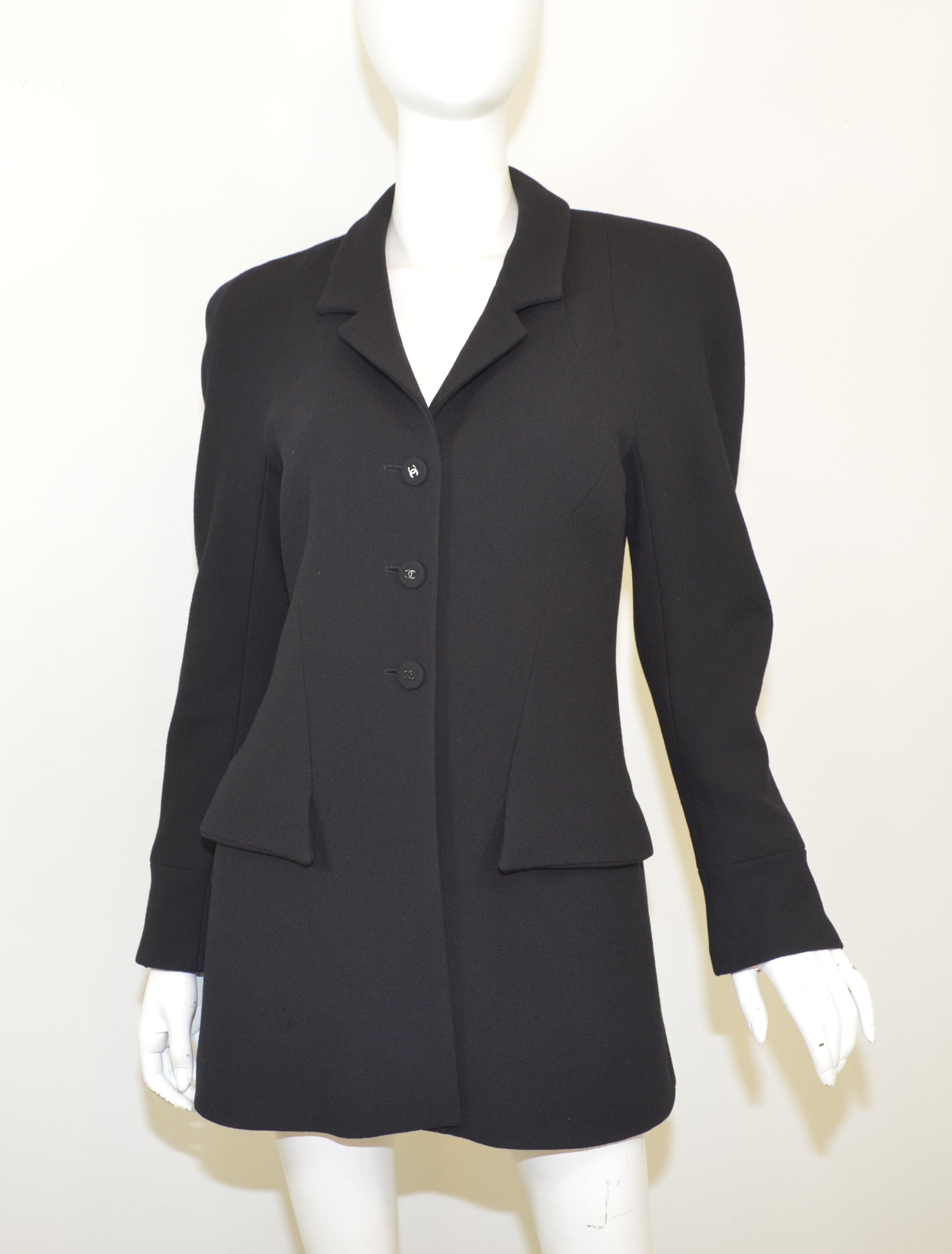 Chanel 1997 A Black Wool Long Line Jacket In Excellent Condition In Carmel, CA