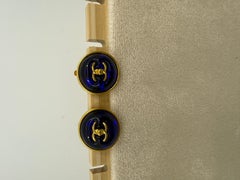 Chanel 1997 Blue Gripoix Turnlock Round Earrings