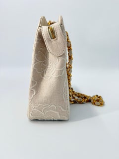 Chanel 1997 Camellia Ivory Linen Tote Bag