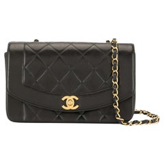 Chanel 1997 Diana Medium Black Lambskin Diana Classic Flap Shoulder Bag