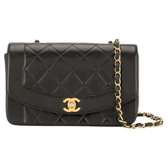 Chanel 1997 Diana Medium Black Lambskin Diana Classic Flap Shoulder Bag