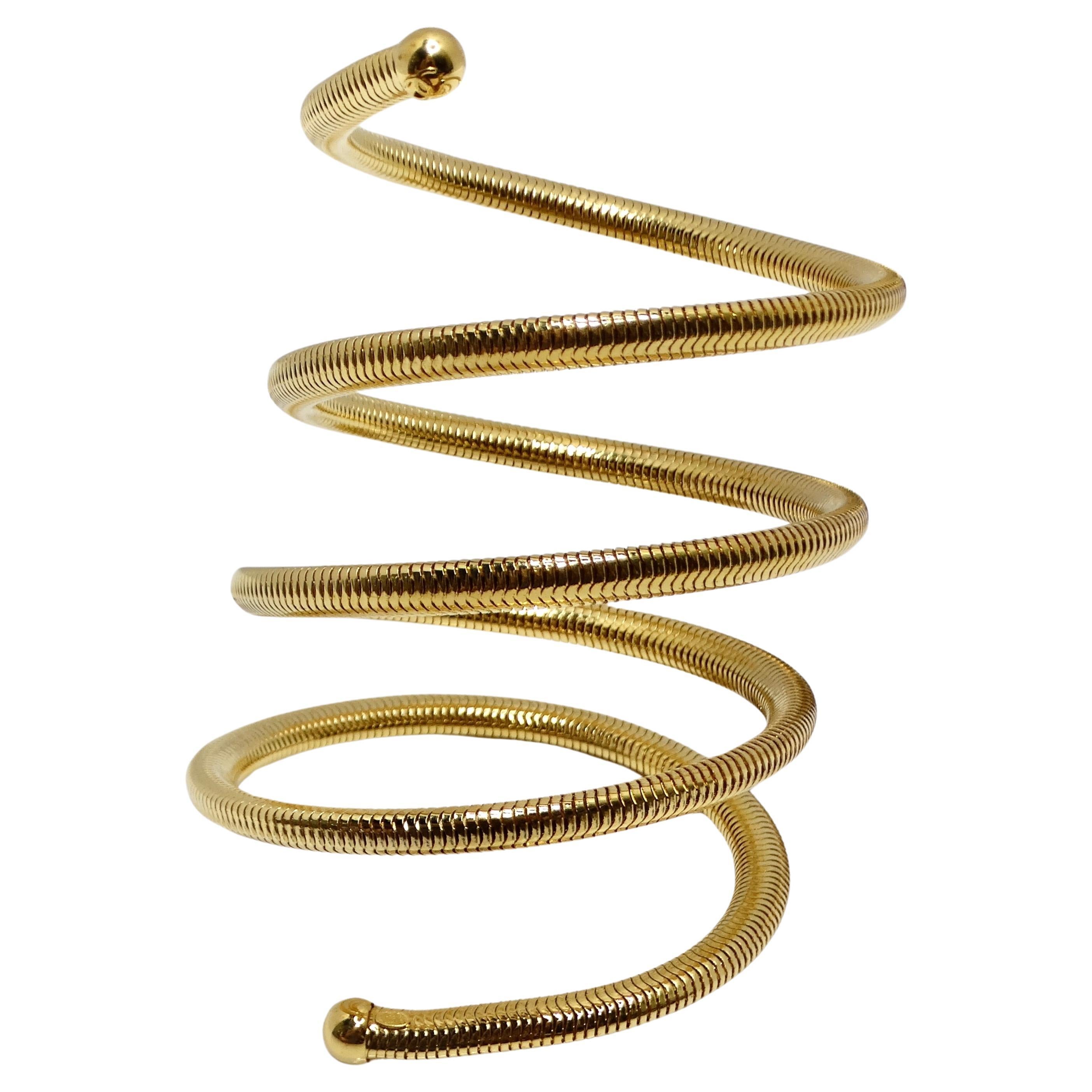 Chanel 1997 Gold Tone Spiral Arm Cuff For Sale