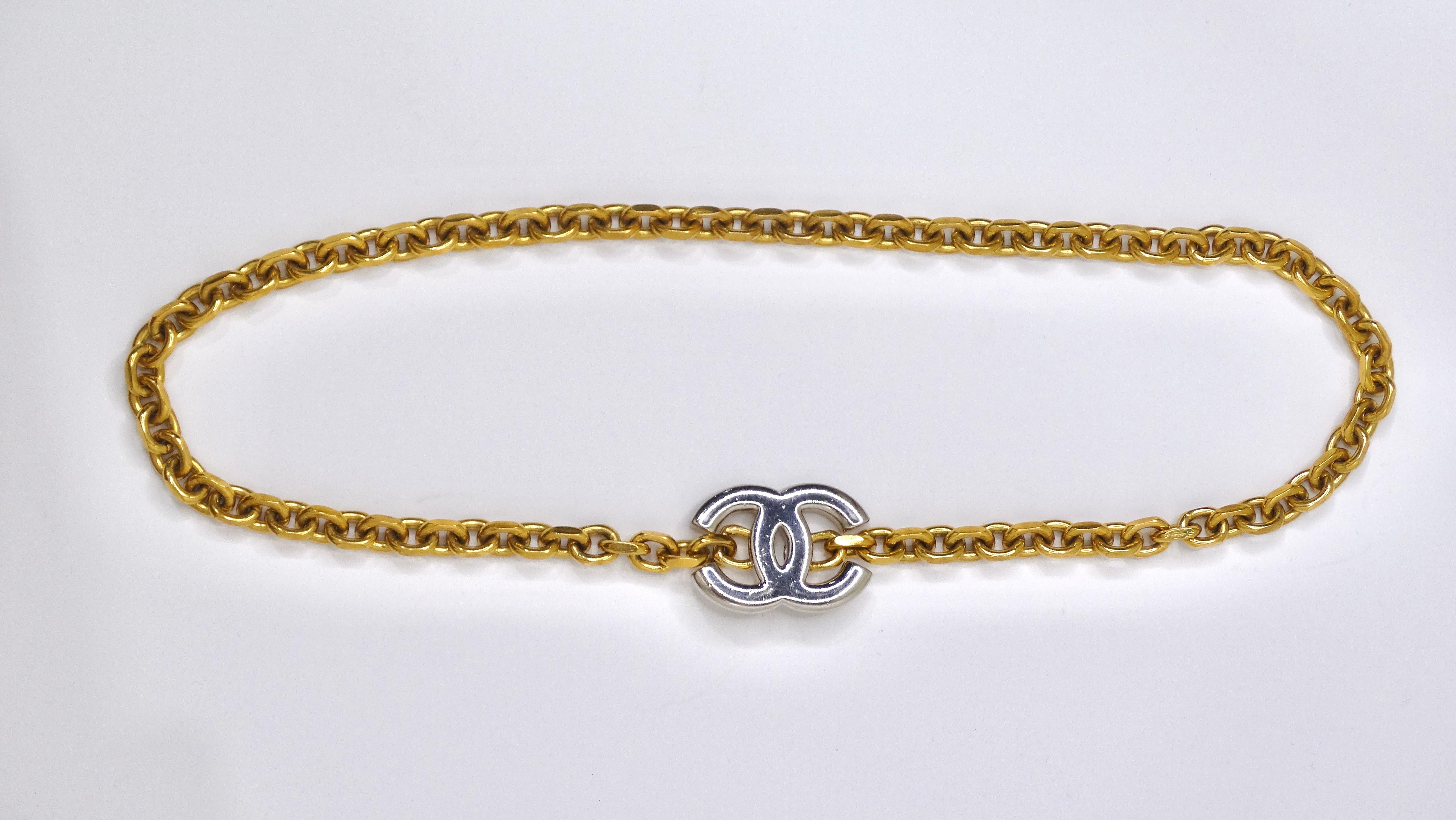 Get your piece of ultra-rare Chanel here! This two-tone silver and gold combination piece cannot be found anywhere else. A no-brainer!! From the 1997 Autumn collection, this is a vintage gem! It is in great vintage condition with no notable flaws.