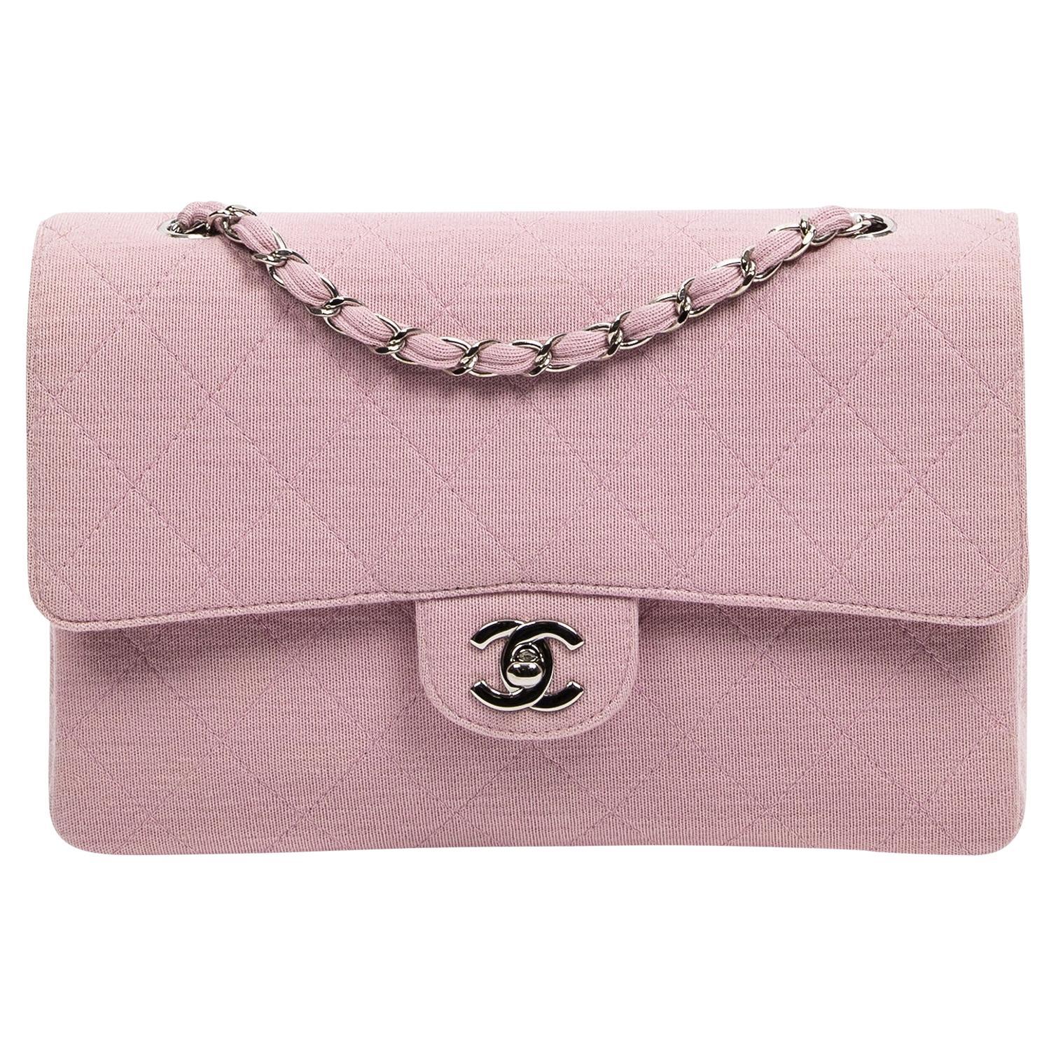 Chanel Classic Flap Silver Quilted 232361 Pink Jersey Shoulder Bag, Chanel