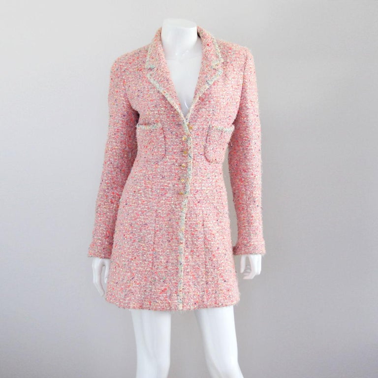 CHANEL 1997 Pink Multicolored Coat / Blazer by Karl Lagerfeld in Tweed Look 1