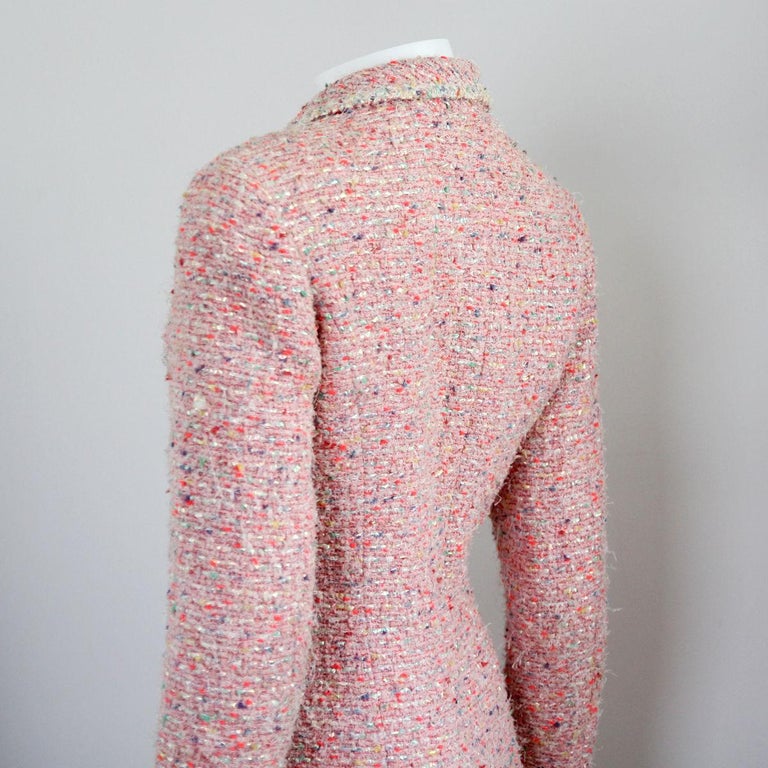 CHANEL 1997 Pink Multicolored Coat / Blazer by Karl Lagerfeld in Tweed Look 5