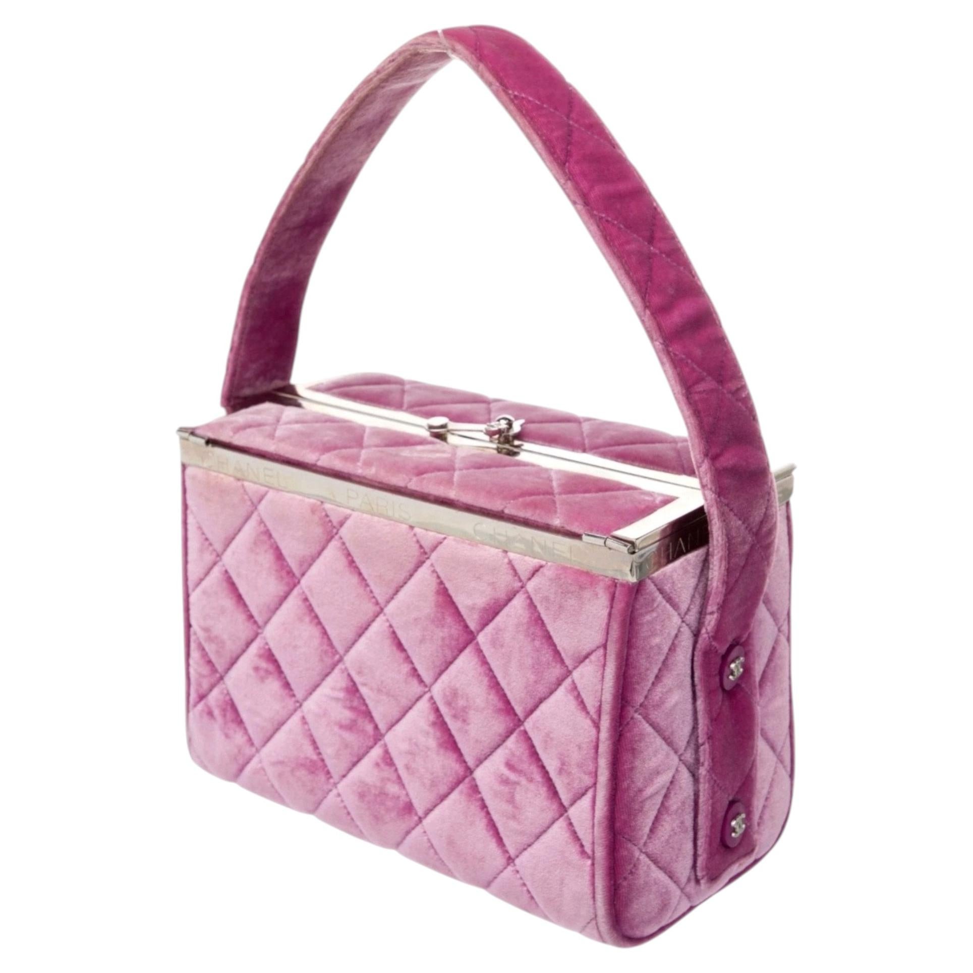Chanel 1997 Quilted Vanity Handtasche mit Tragegriff – Hot Pink im Angebot