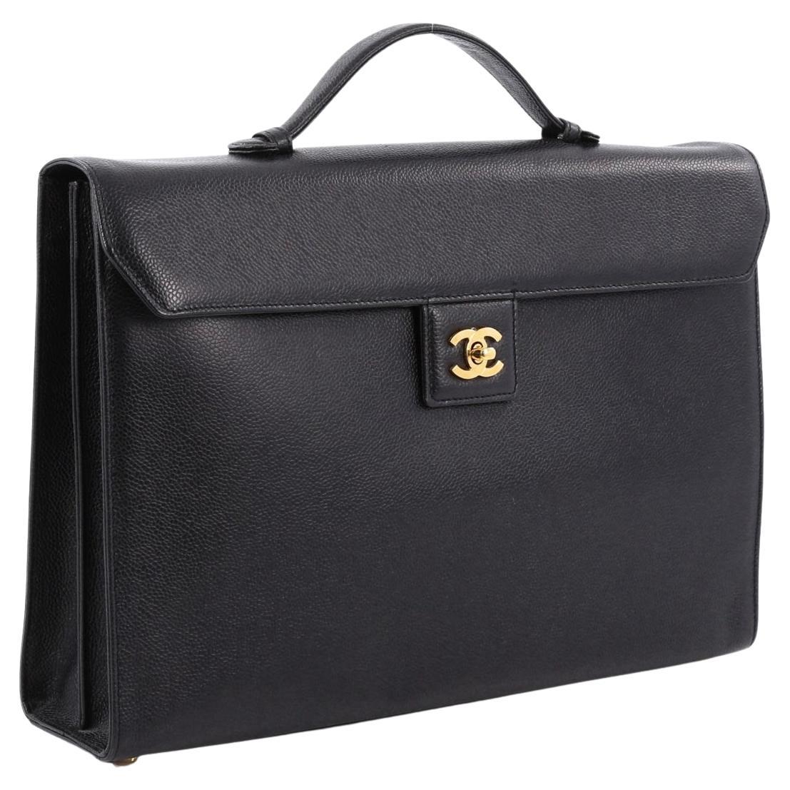 Chanel 1997 Rare Vintage Caviar Flap Executive Briefcase Portfolio Laptop Bag CC