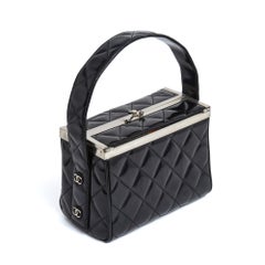 Chanel 1997 Sac Classique Black Patent Quilted Leather Box Hand Bag