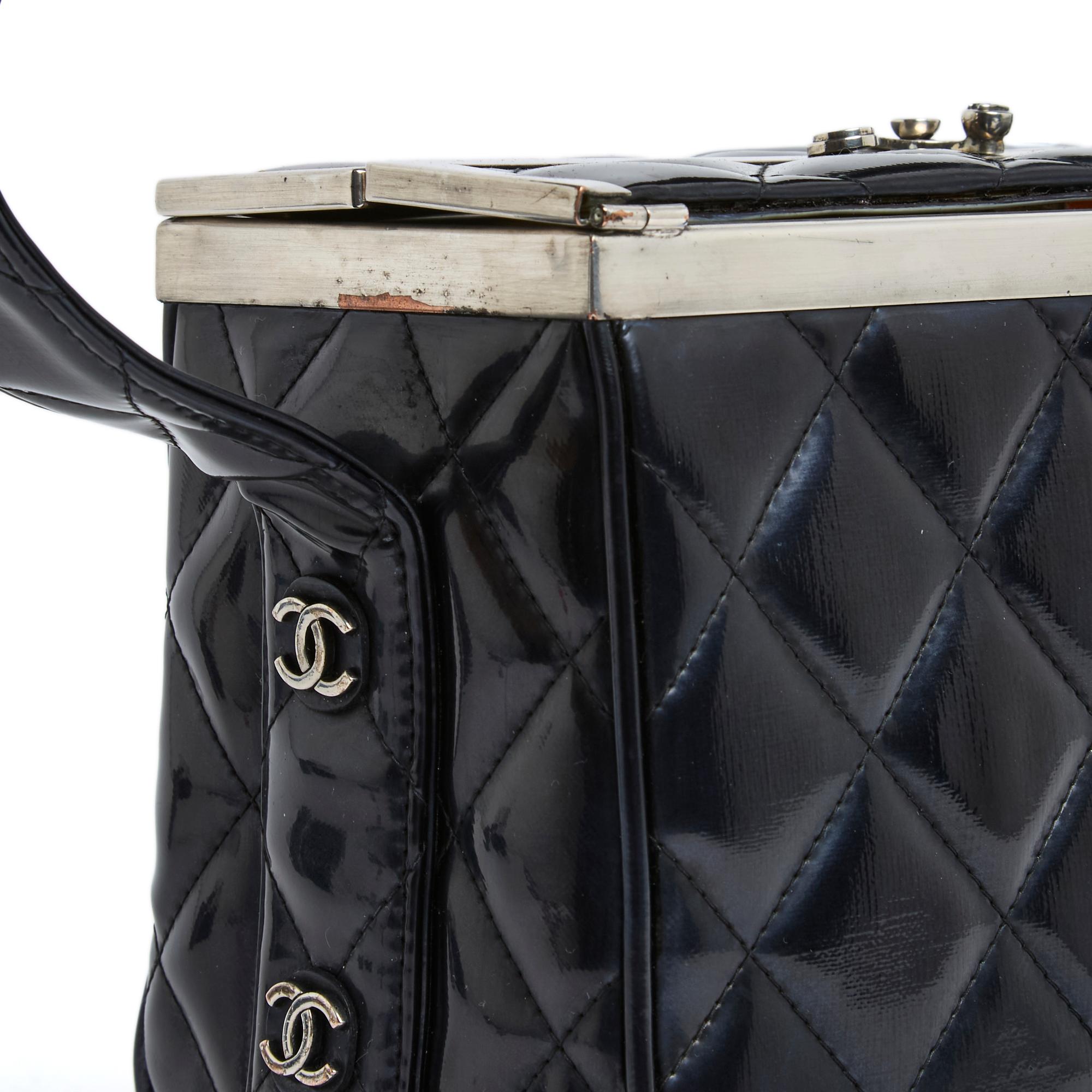 Chanel 1997 Sac Classique Black Patent Quilted Leather Box Hand Bag For Sale 4