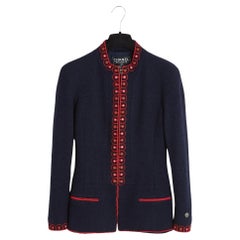 Chanel 1997 Veste Bleu Marine FR36 Navy Wool Bloucle Embroidered Jacket UK6 US4