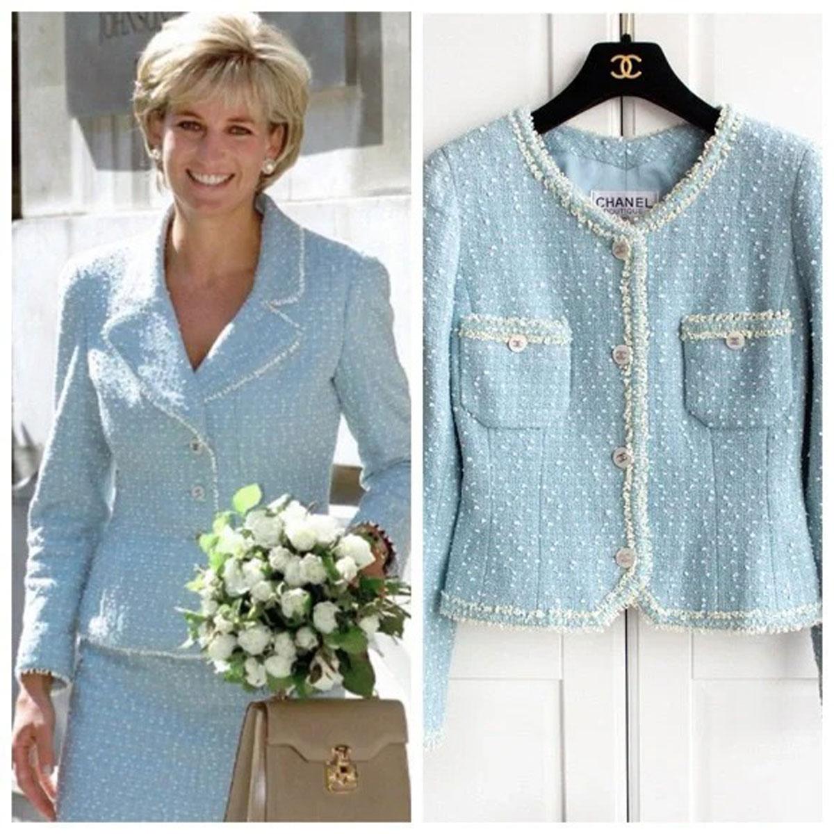 Chanel 1997 Vintage Baby Blue Tweed Jacket Museum Piece Seen on Princess Diana  For Sale