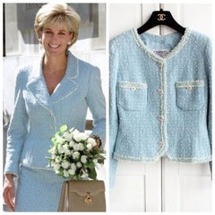 Chanel 1997 Vintage Baby Blue Tweed Jacket Museum Piece Seen on Princess Diana 