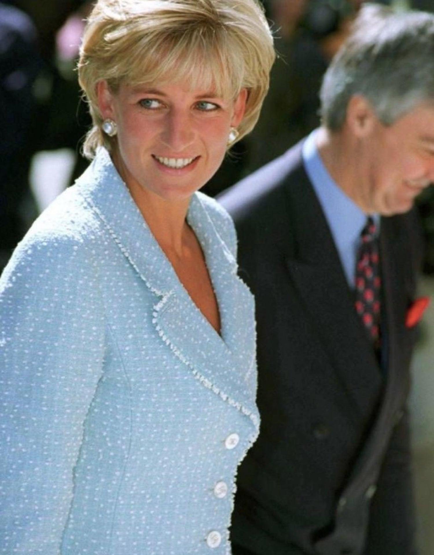 Women's Chanel 1997 Vintage Baby Blue Tweed Jacket Museum Piece Seen on Princess Diana  For Sale