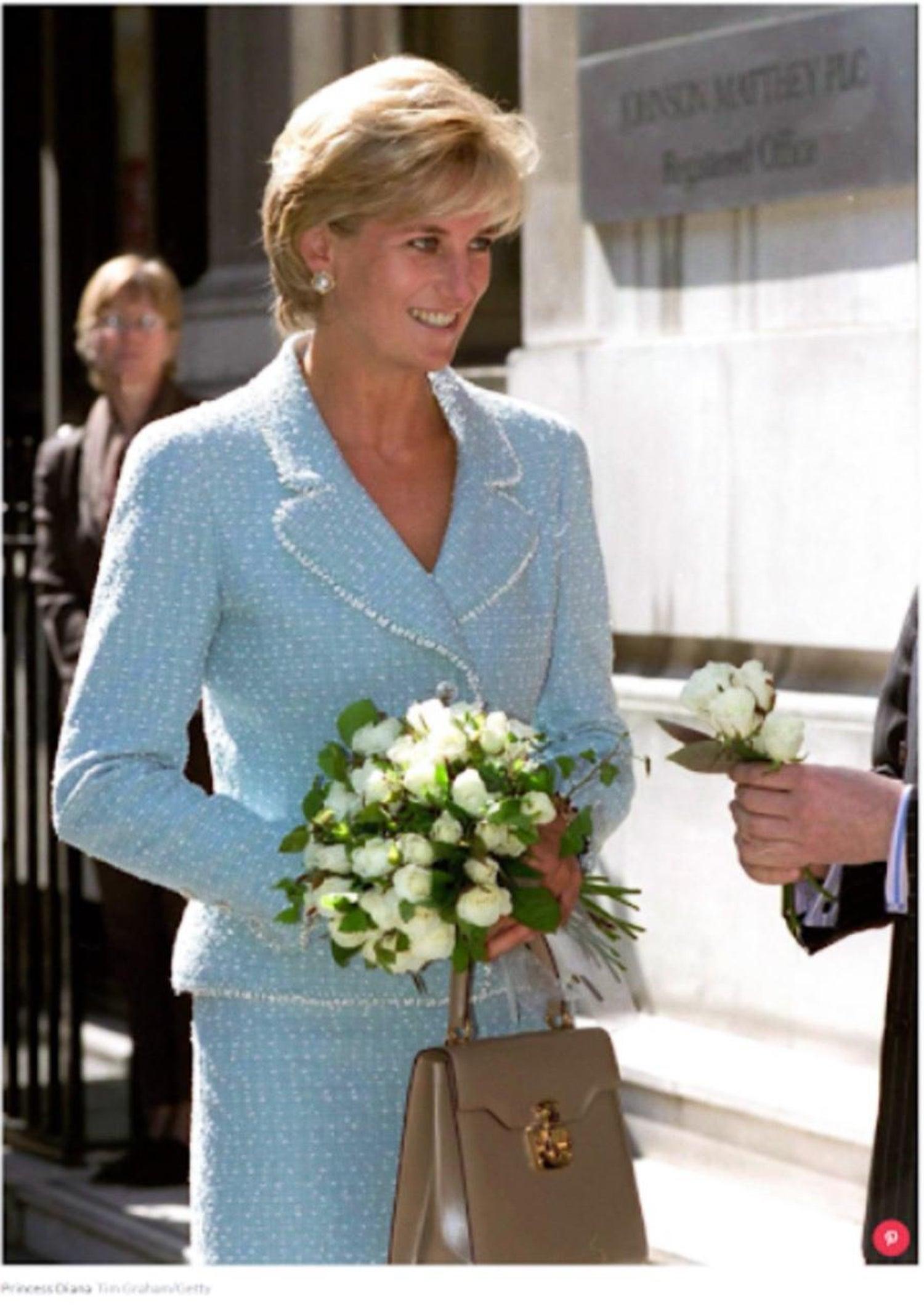 Chanel 1997 Vintage Baby Blue Tweed Jacket Museum Piece Seen on Princess Diana  For Sale 1