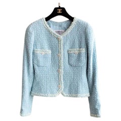Chanel 1997 Vintage Baby Blue Tweed Jacket Museum Piece Seen on Princess Diana