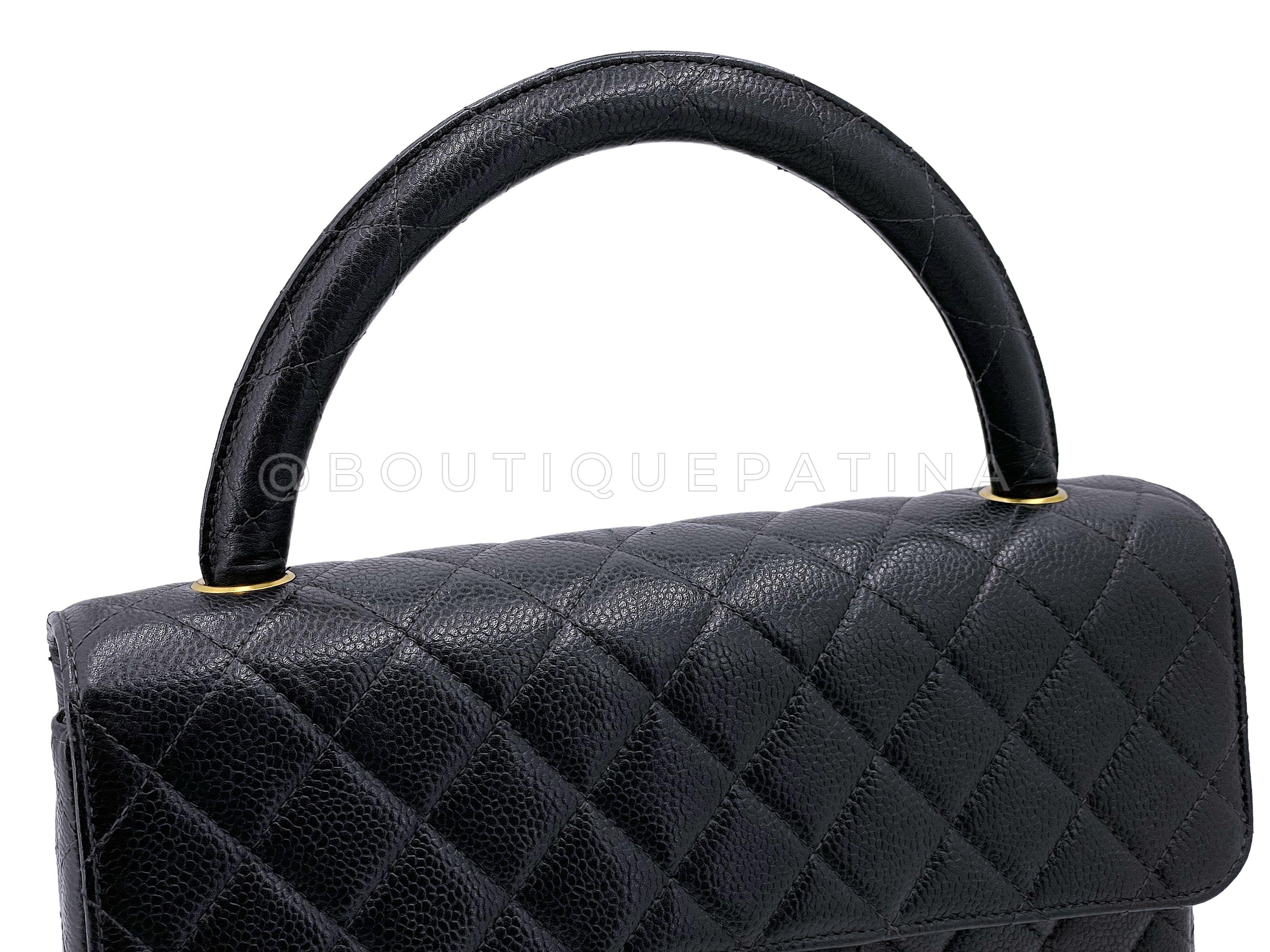 Chanel 1997 Vintage Black Caviar Kelly Flap Parent Bag 24k GHW 67702 In Excellent Condition For Sale In Costa Mesa, CA