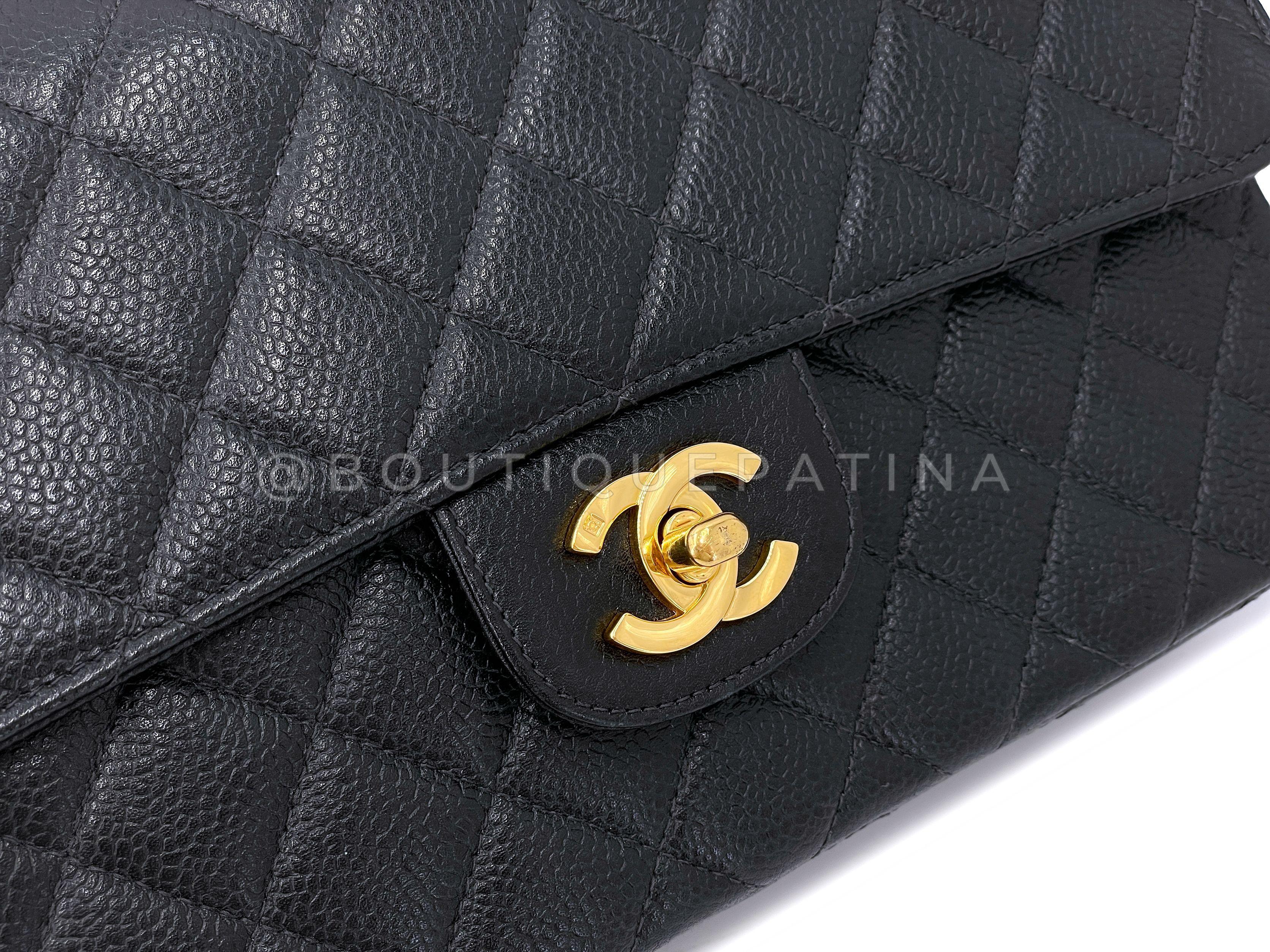 Chanel 1997 Vintage Black Caviar Kelly Flap Parent Bag 24k GHW 67702 en vente 4