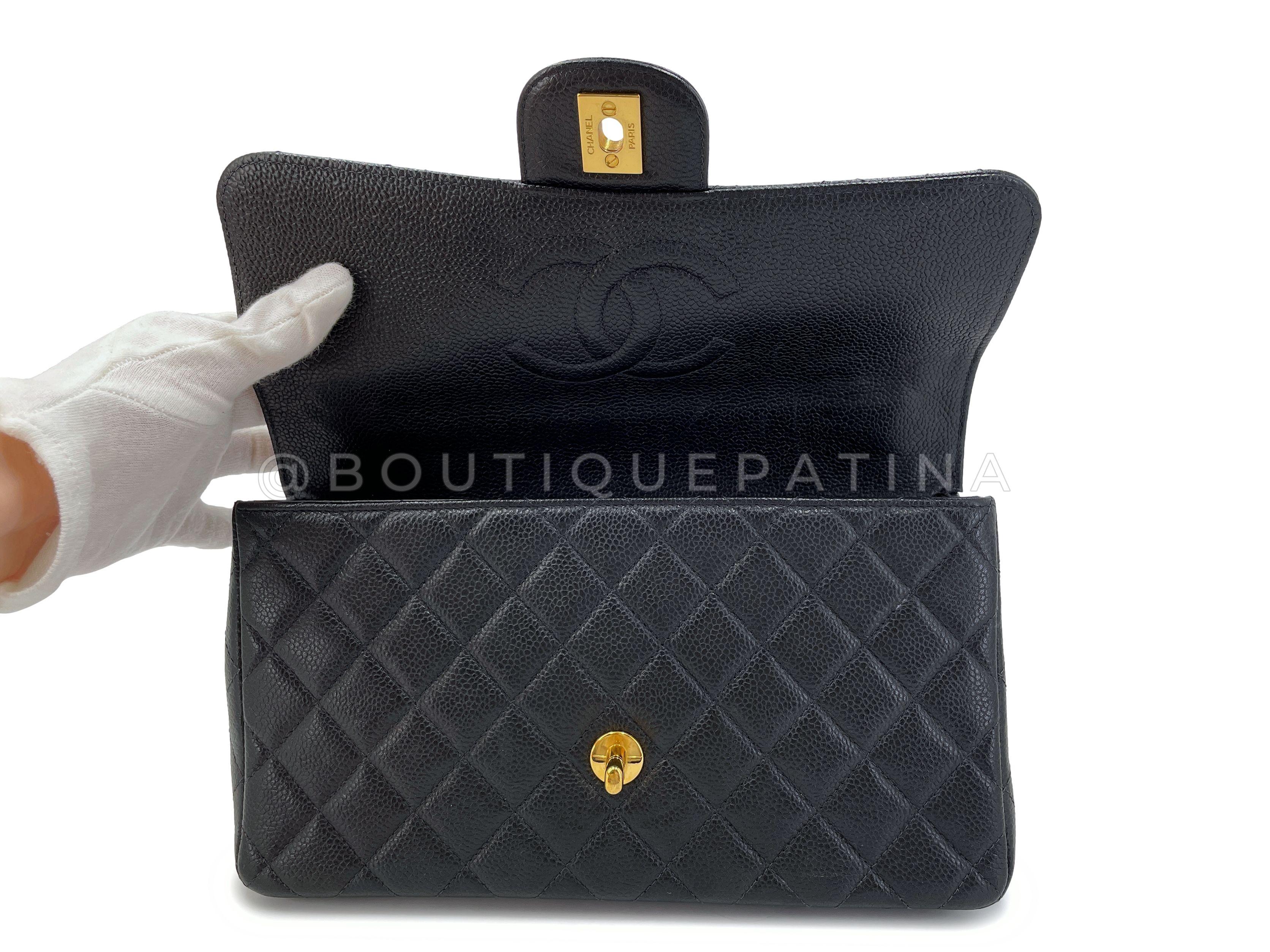 Chanel 1997 Vintage Black Caviar Kelly Flap Parent Bag 24k GHW 67702 For Sale 5